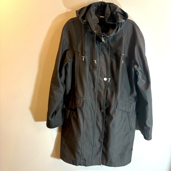 LONDON FOG Sz XL Jacket Coat Snap Zipper Closure Drawstrings Hooded Lined - Picture 2 of 13